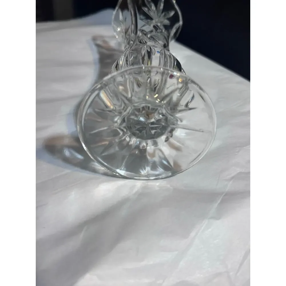 Cut Crystal Vase Clear Glass Flared Rim Starburst Base Vintage Style 8 Inch